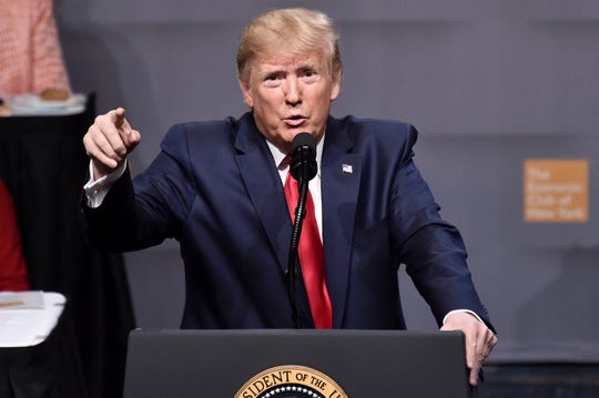 President Donald Trump delivers a speech at the Economic Club Of New York in the Midtown Hilton Hotel on November 12, 2019, in New York City.