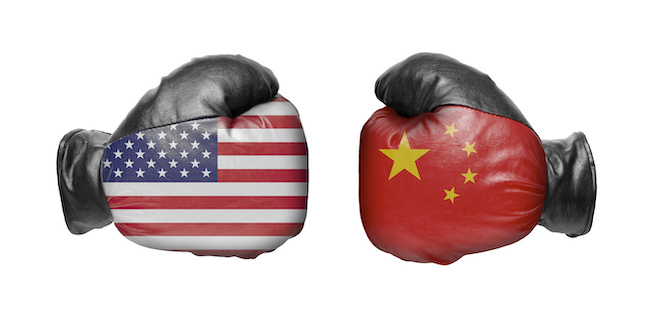 boxing gloves with US and Chinese flags