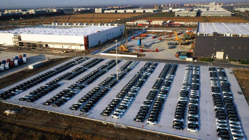 Aerial Photo of Tesla Super Factory Parking Lot