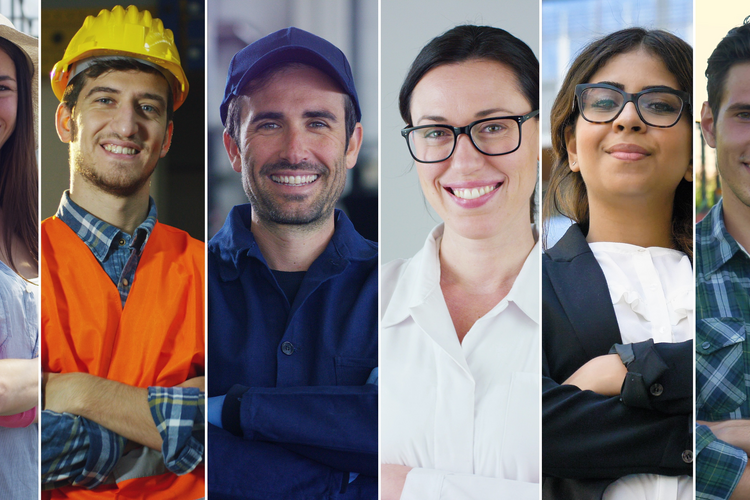 A collage of people in multiple job fields